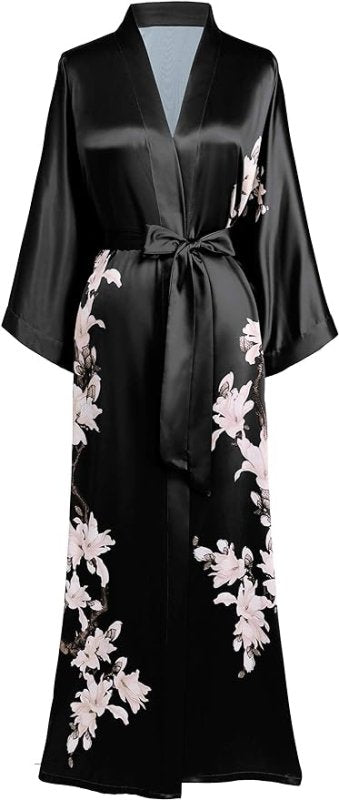 BABEYOND Kimono Dressing Gown Floral Printed Kimono Robe Long Satin Kimono  Dress Cover Up for Women