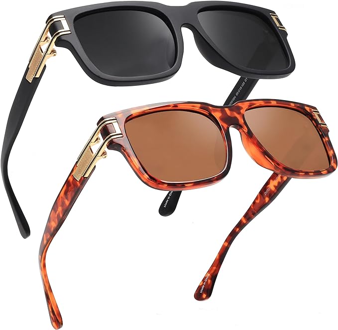 JIM HALO Polarized Driving Sunglasses Retro Square UV protection Classic  Sun Glasses Men (Black/Polarized Grey)