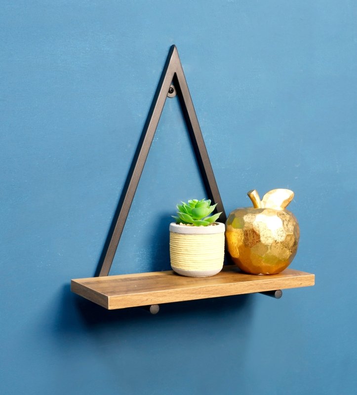 1 Tier Dark OAK Triangle Wall Shelf with Black Metal Frame - PARGI - Shelves - British D'sire