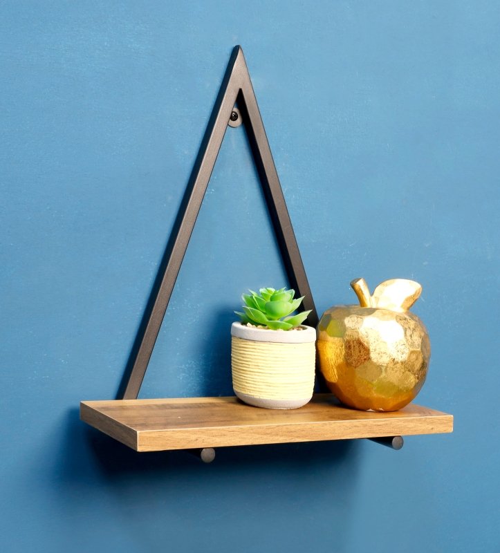 1 Tier Dark OAK Triangle Wall Shelf with Black Metal Frame - PARGI - Shelves - British D'sire