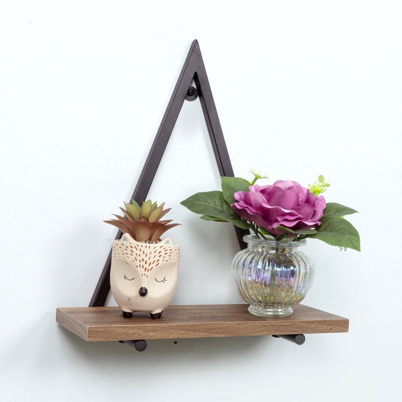 1 Tier Dark OAK Triangle Wall Shelf with Black Metal Frame - PARGI - Shelves - British D'sire