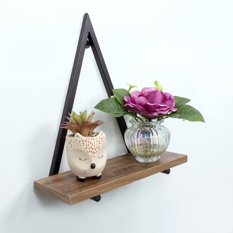 1 Tier Dark OAK Triangle Wall Shelf with Black Metal Frame - PARGI - Shelves - British D'sire