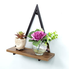 1 Tier Dark OAK Triangle Wall Shelf with Black Metal Frame - PARGI - Shelves - British D'sire