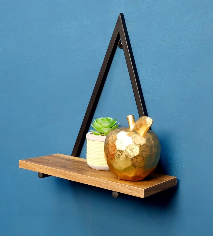 1 Tier Dark OAK Triangle Wall Shelf with Black Metal Frame - PARGI - Shelves - British D'sire