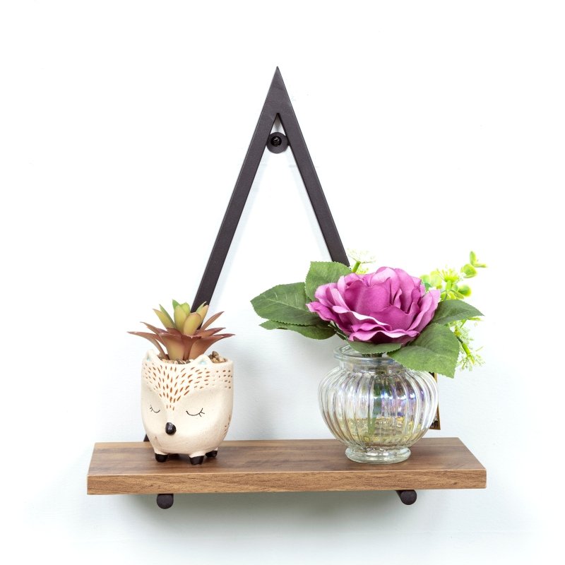 1 Tier Dark OAK Triangle Wall Shelf with Black Metal Frame - PARGI - Shelves - British D'sire