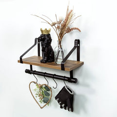 1 Tier Dark Oak Wall Shelf with Black Rail Hanging Frame - PARGI - Shelves - British D'sire