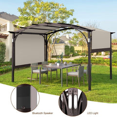 10 Ft. W x 8 Ft.D Metal Pergola with Adjustable Canopy,LED Light and Bluethooth Speaker - British D'sire