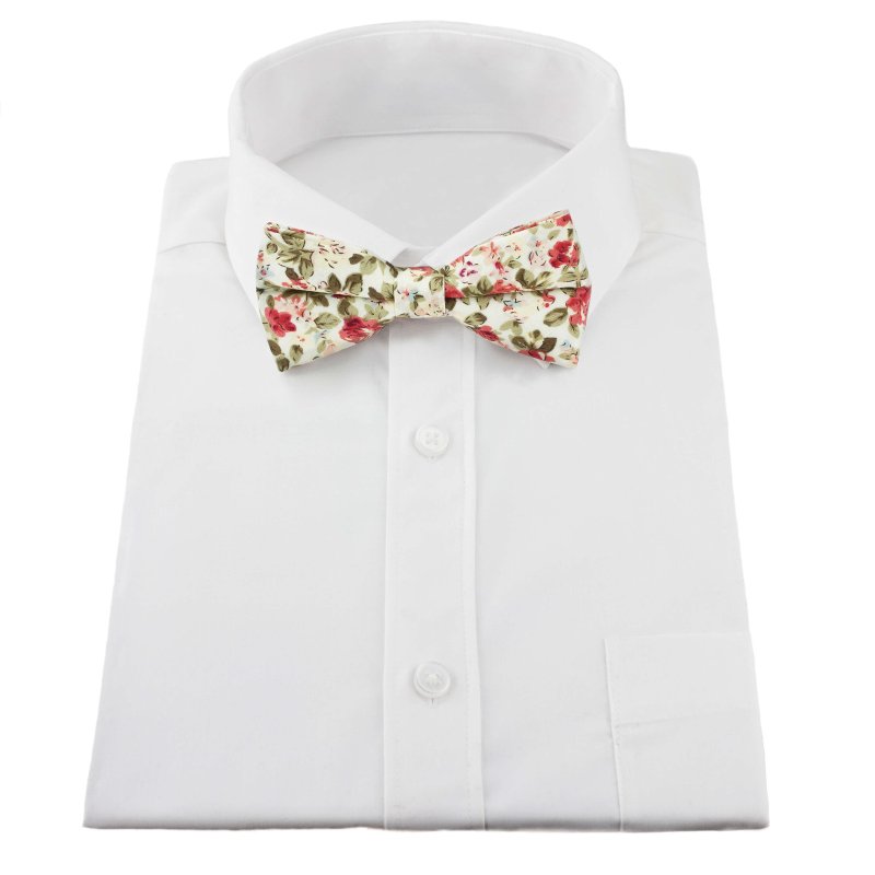 100% cotton cream floral bow tie | Style for weddings, parties, and gatherings | Comes with an adjustable strap - All Products - British D'sire