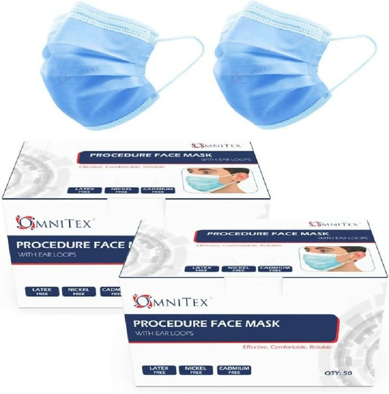 100x Omnitex 3Ply Premium Type IIR Disposable Surgical Face Mask | EN14683:2019 | 98% Filtration, Fluid Resistant, Medical Face Mask 2R with Ear Loops, British Brand (2x Box 50) - Face Mask - British D'sire