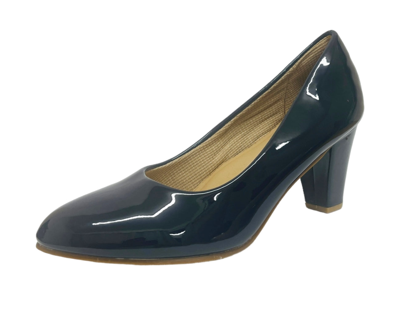 Faux Patent Leather Block Heel Court Shoes