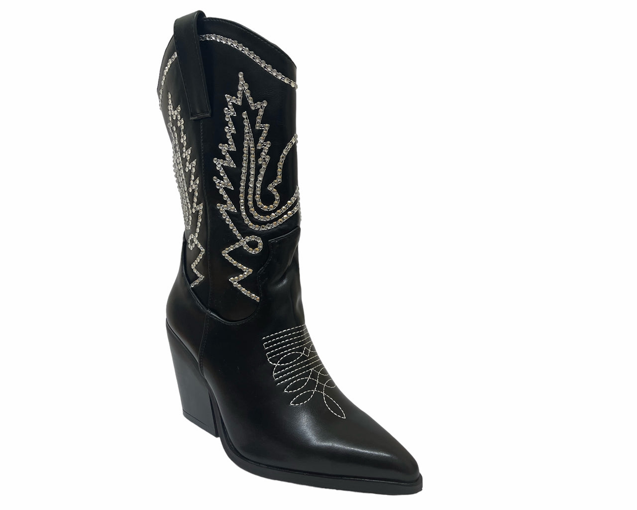 Mid Calf Cowboy Embroidery Diamante Boots