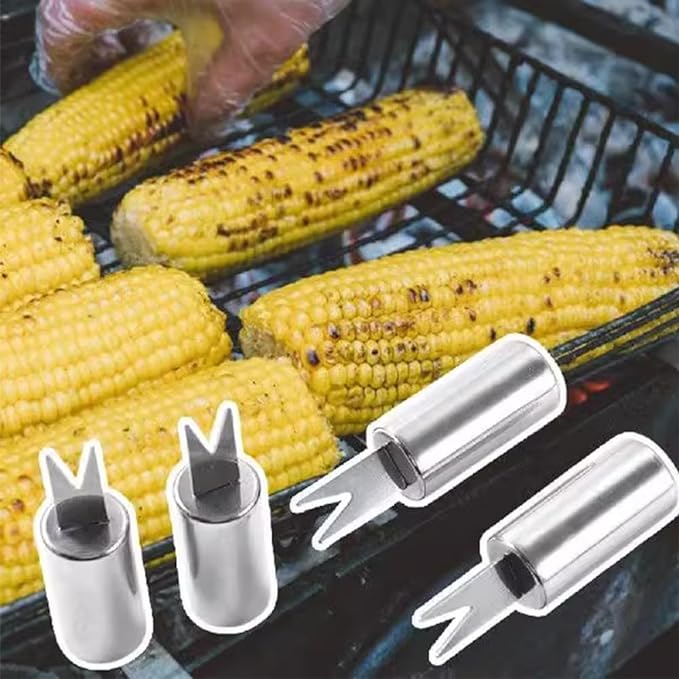 10pcs Corn Holders Corn on The Cob Stainless Steel Corn Cob Holders BBQ Fork Skewers for Home Cooking Barbecue,Parties, Picnics,Camping(Silver) - British D'sire