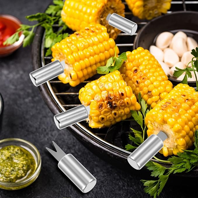 10pcs Corn on The Cob Skewers Corn Holders Corn on The Cob Stainless Steel Corn Cob Holders BBQ Fork Skewers for Home Cooking Barbecue,Parties, Picnics,Camping(Silver) - British D'sire