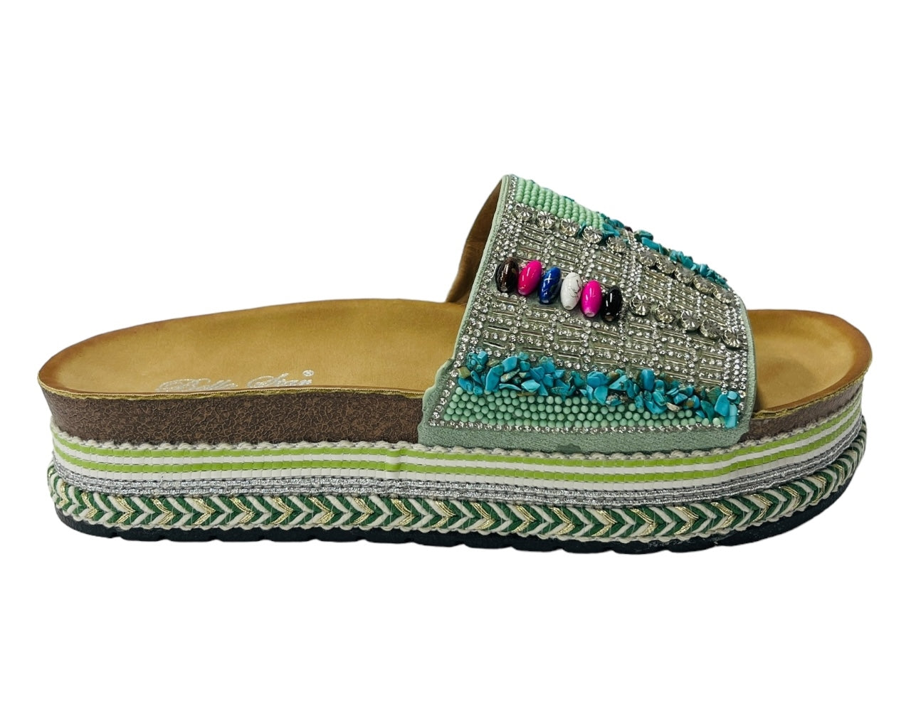 Platform Faux Leather Multi Stone Maule Sliders