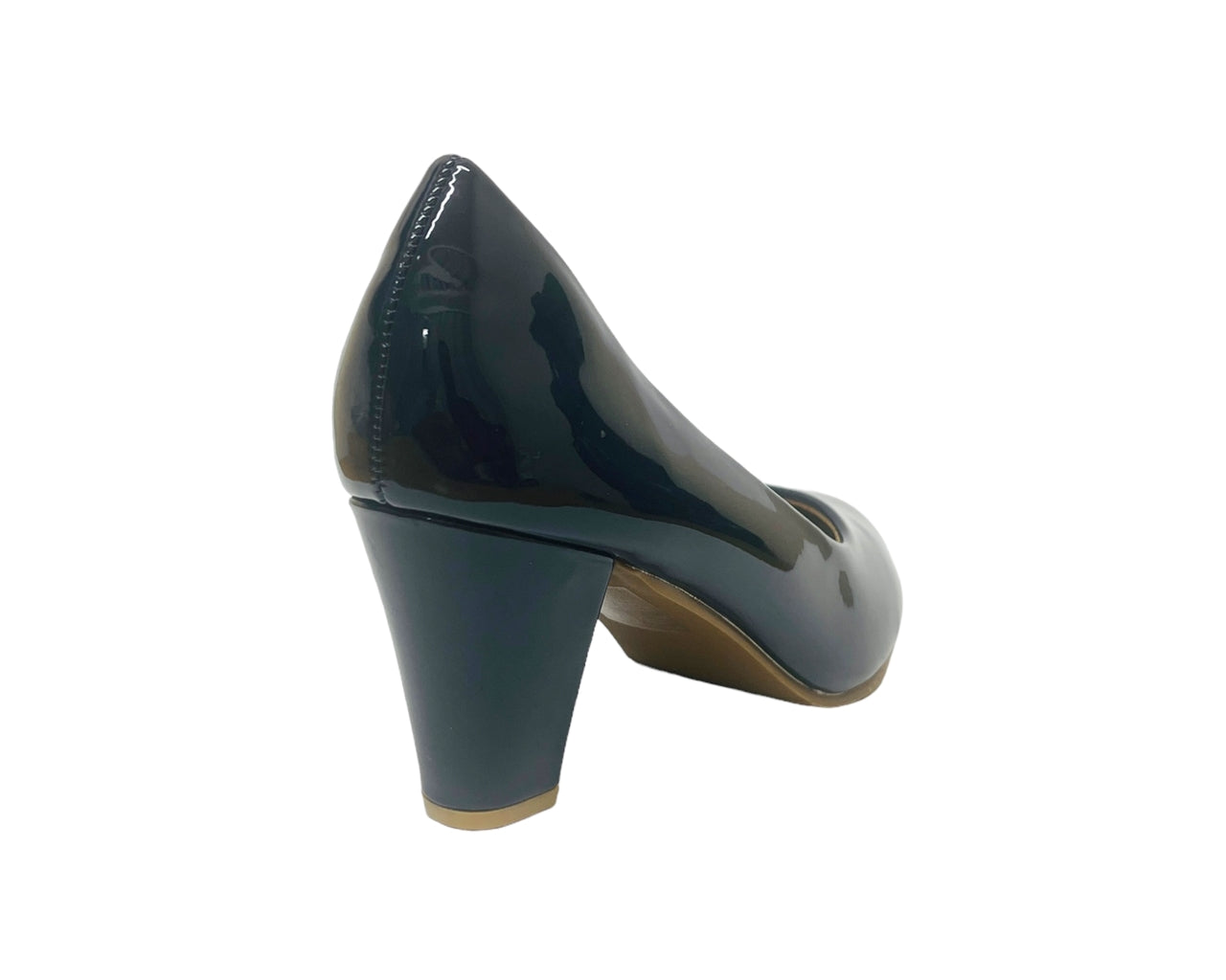 Faux Patent Leather Block Heel Court Shoes