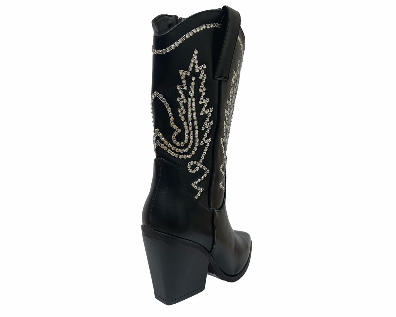 Mid Calf Cowboy Embroidery Diamante Boots