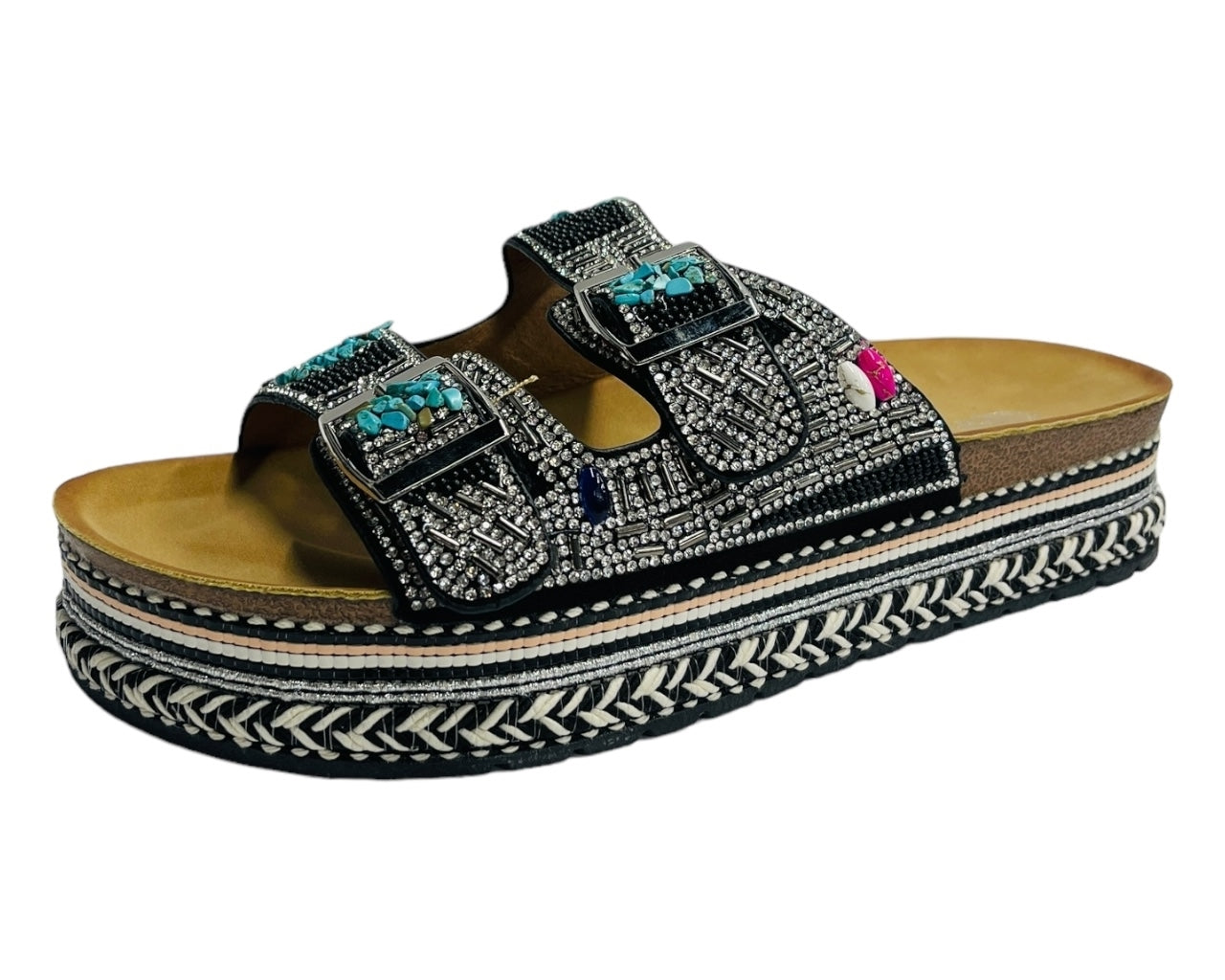 Platform Faux Leather Multi Stone Maule Sliders