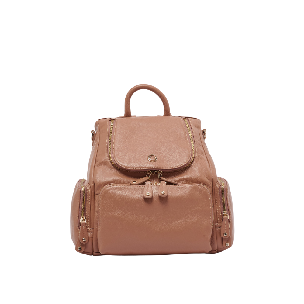 Amber Midi Latte Rose Leather Backpack