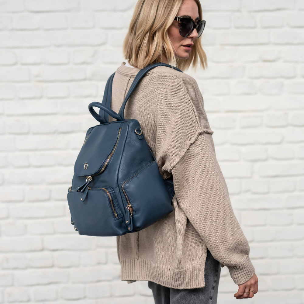 Amber Midi Denim Leather Backpack