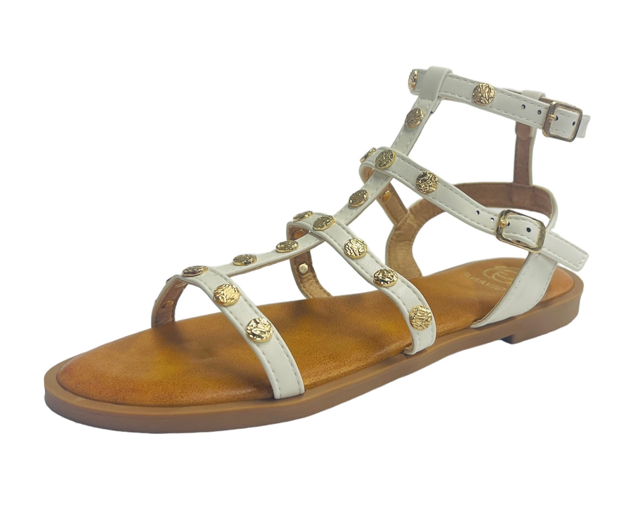 Flat Studded Gladiator Buckle Sandals