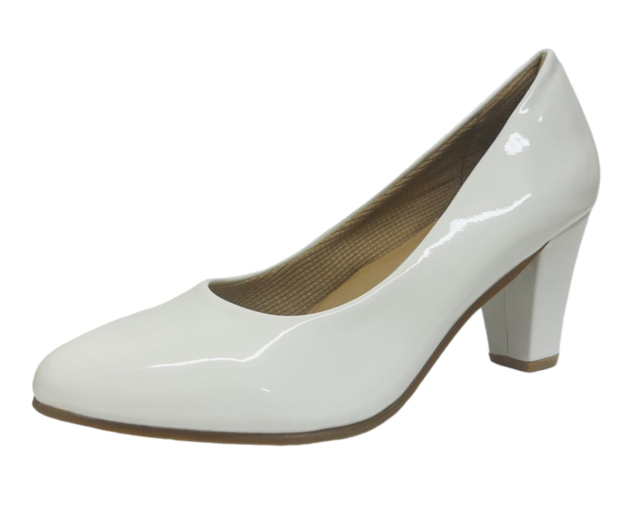 Faux Patent Leather Block Heel Court Shoes