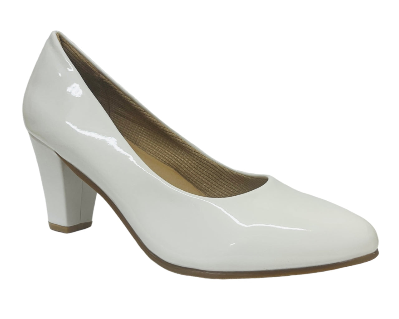 Faux Patent Leather Block Heel Court Shoes