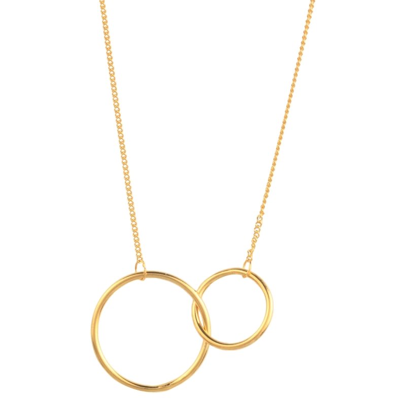 14K Gold Plated Two Circle Interlocking Pendant Necklace - Jewelry - British D'sire