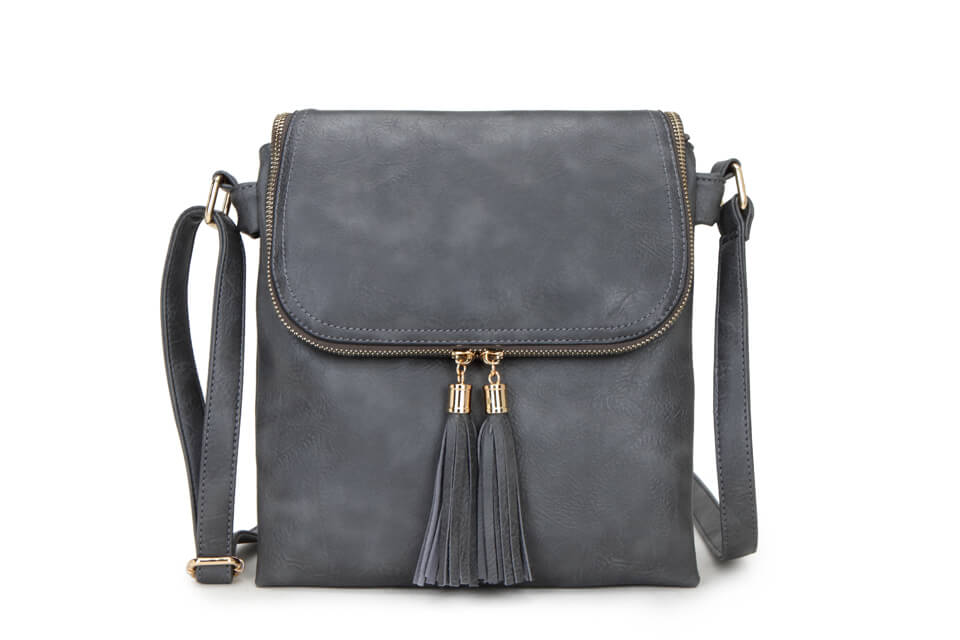 Designer Cross Body Bag With Tassels - Dark Grey