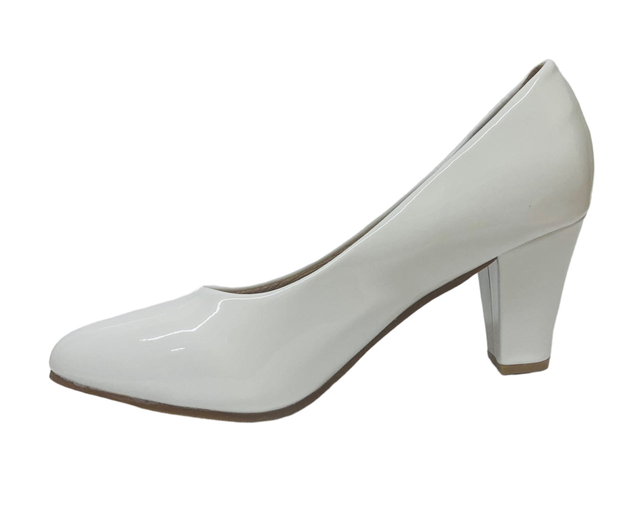 Faux Patent Leather Block Heel Court Shoes