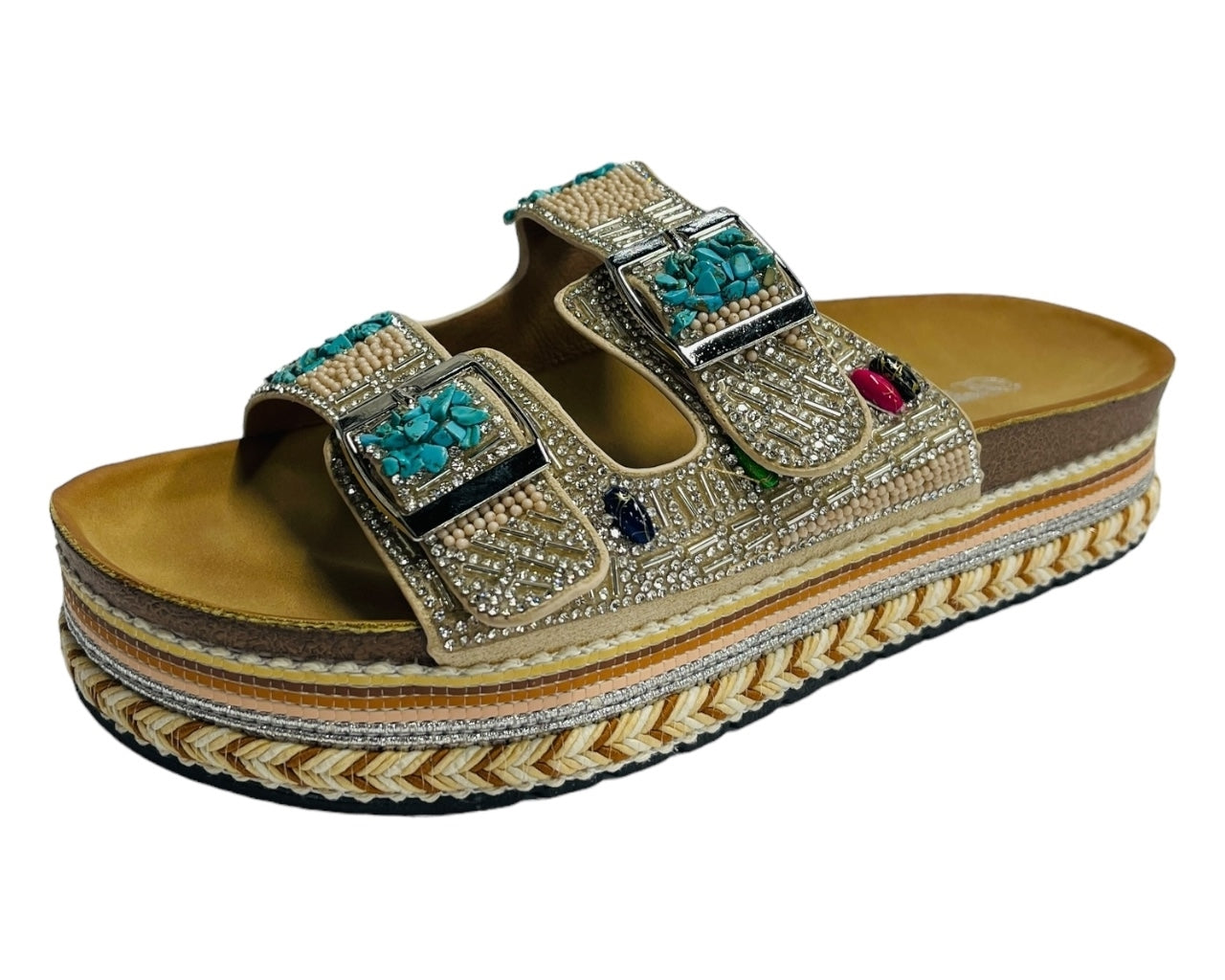 Platform Faux Leather Multi Stone Maule Sliders