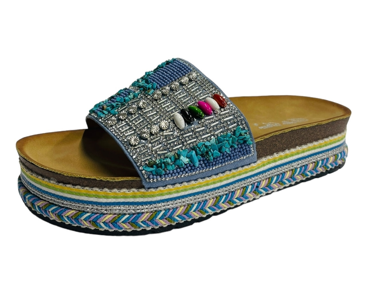 Platform Faux Leather Multi Stone Maule Sliders