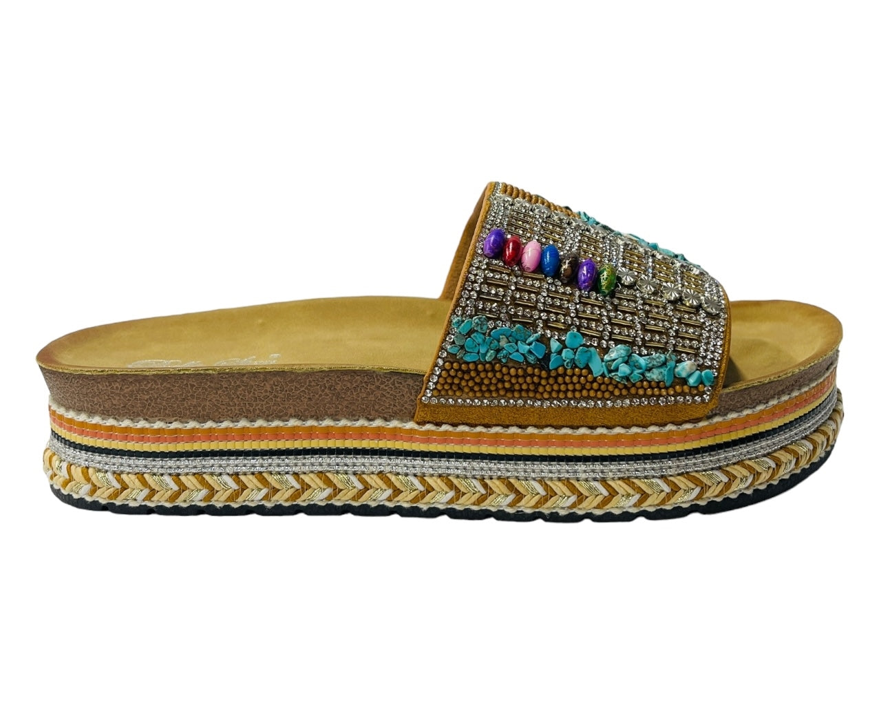 Platform Faux Leather Multi Stone Maule Sliders