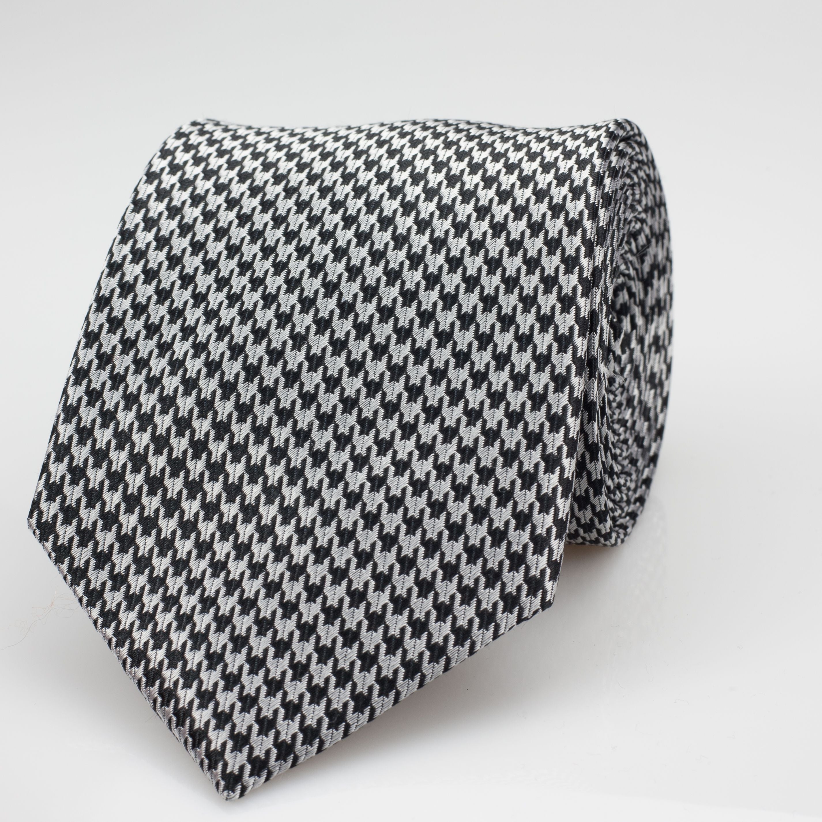 Black and White Silk Houndstooth Tie Set