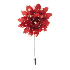 Silk Flower Lapel Pin, Red and Cream Polka Dots