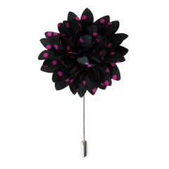 Silk Flower Lapel Pin, Black and Pink Polka Dot