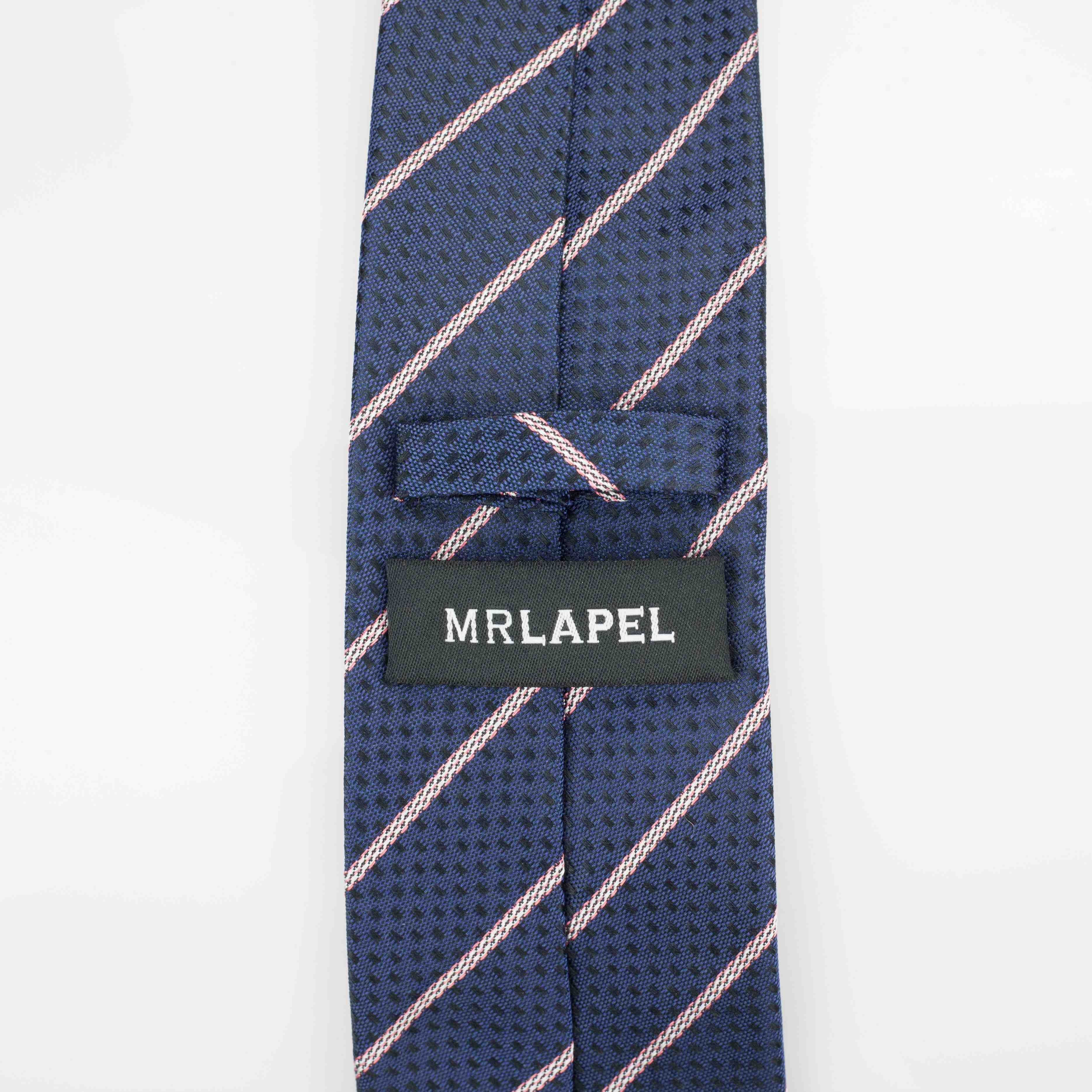 Navy Striped Woven Silk Tie