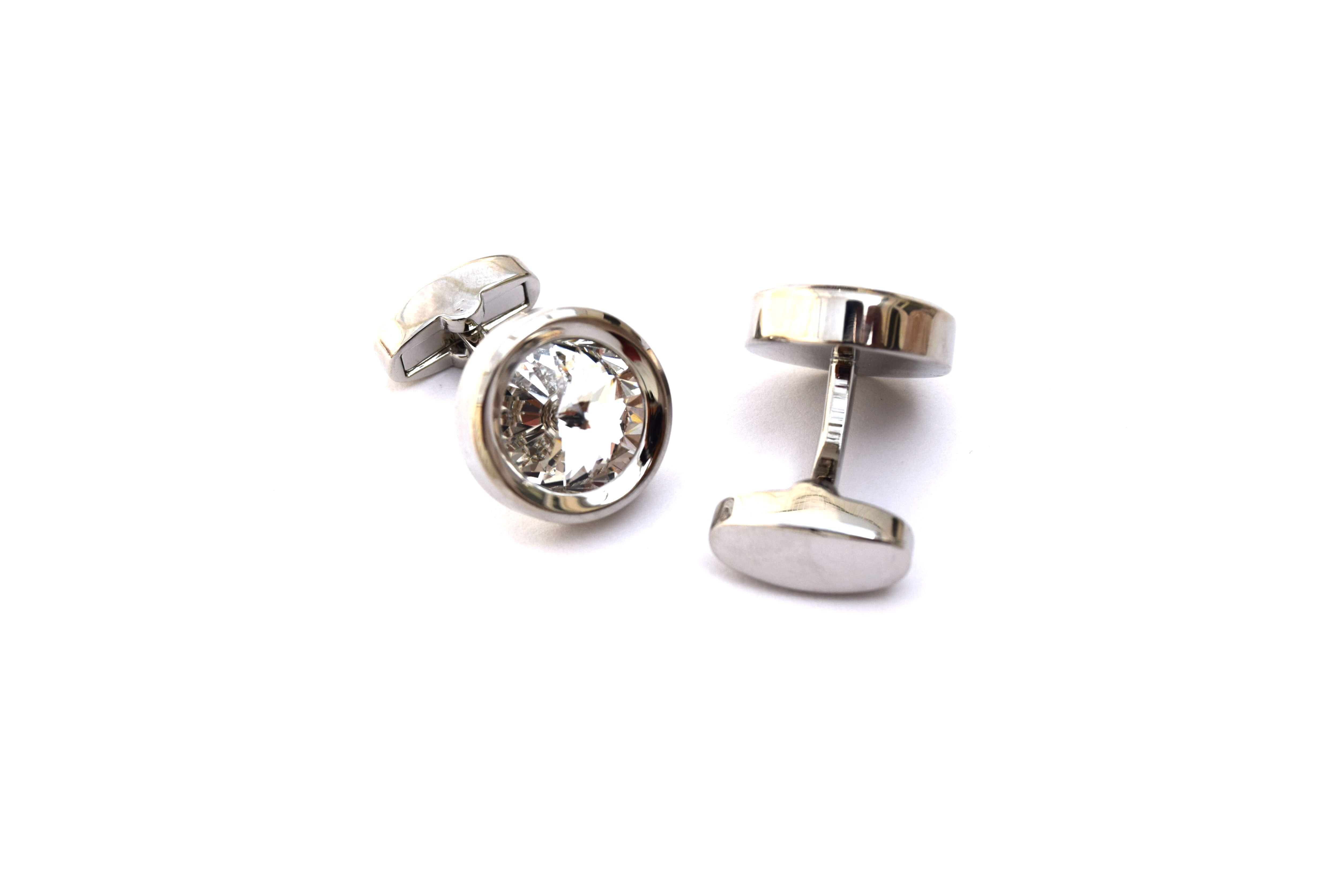 Round Clear Crystal Cufflinks