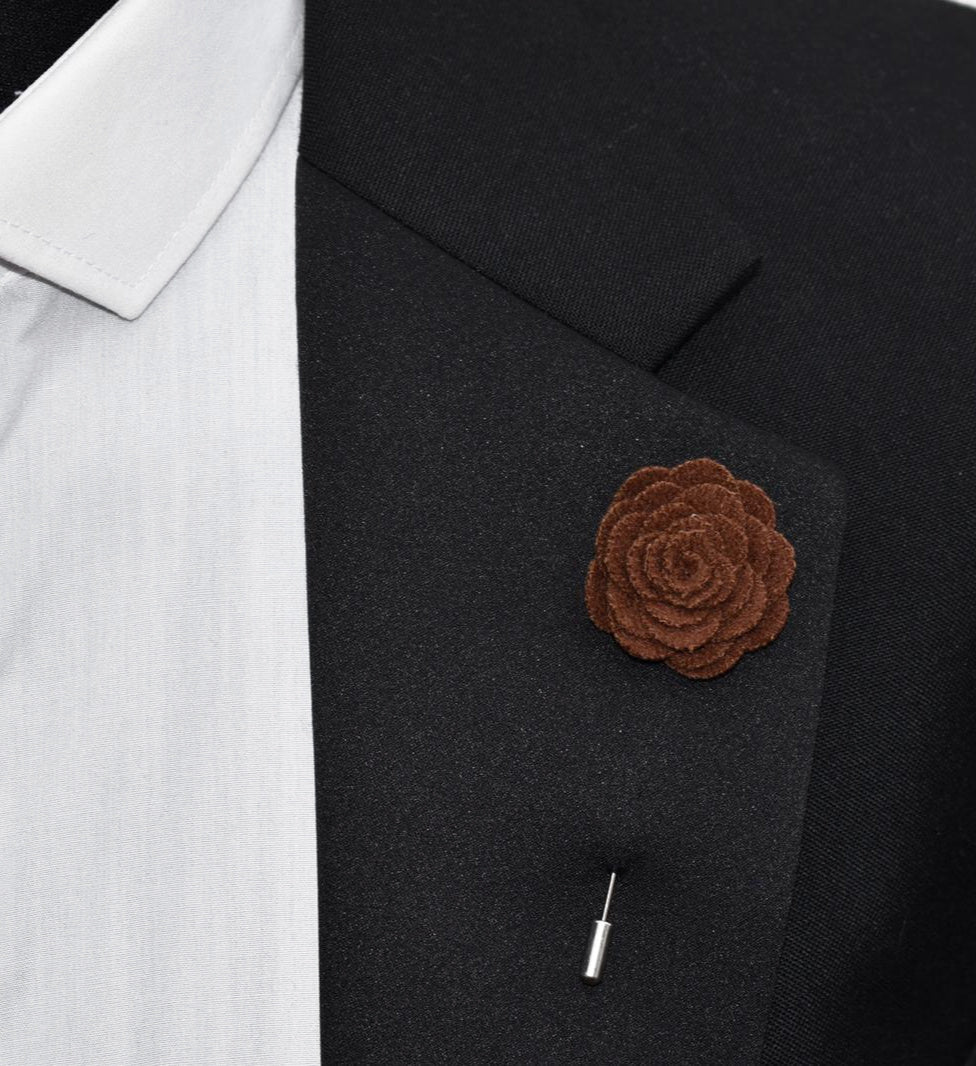 Felt Rose Lapel Pin, Brown