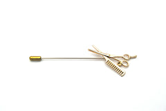 Scissor and Comb Lapel Pin, Gold