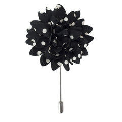 Silk Flower Lapel Pin, Black and White Polka Dot