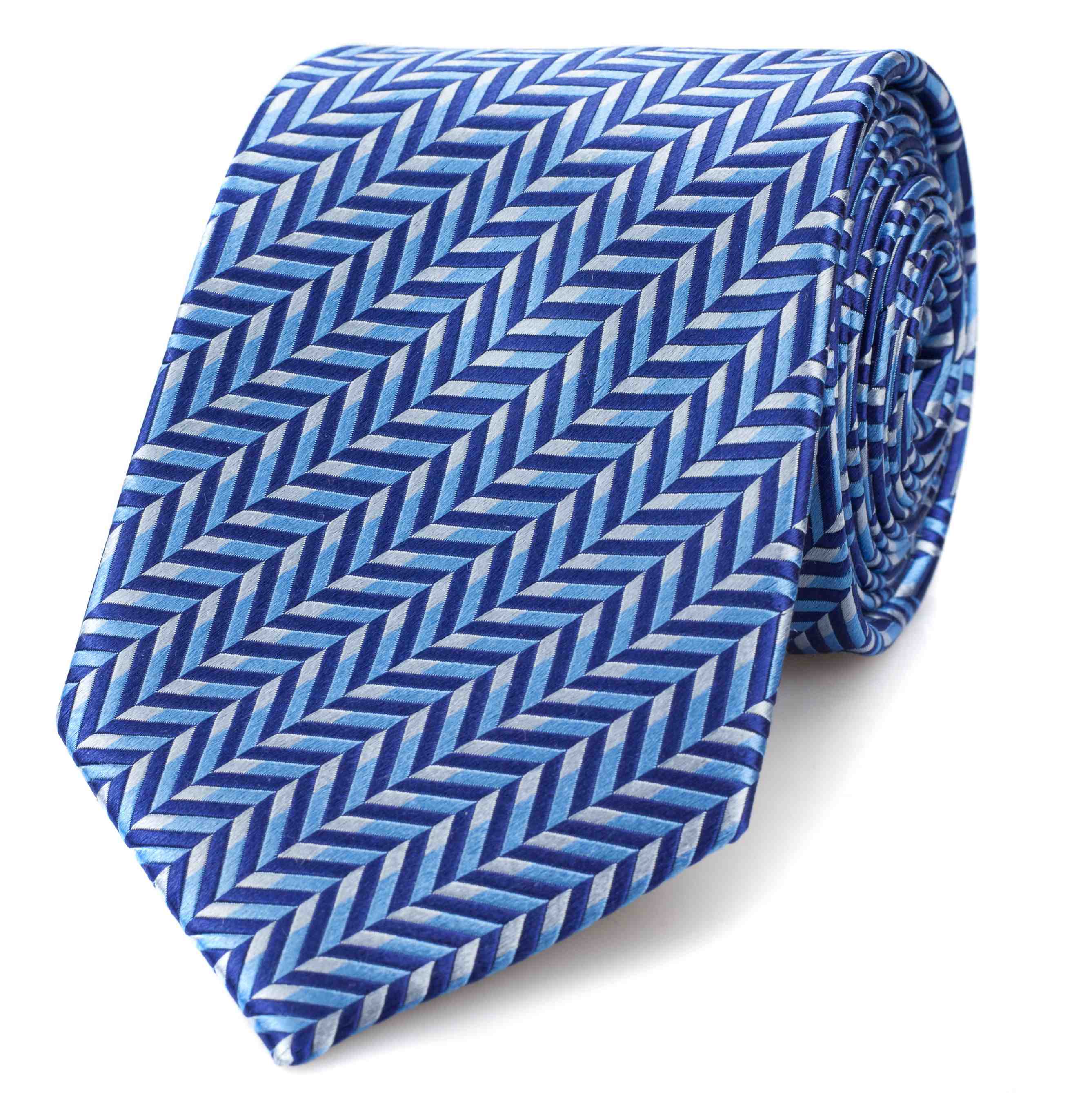 Blue Herringbone Silk-Jacquard Tie