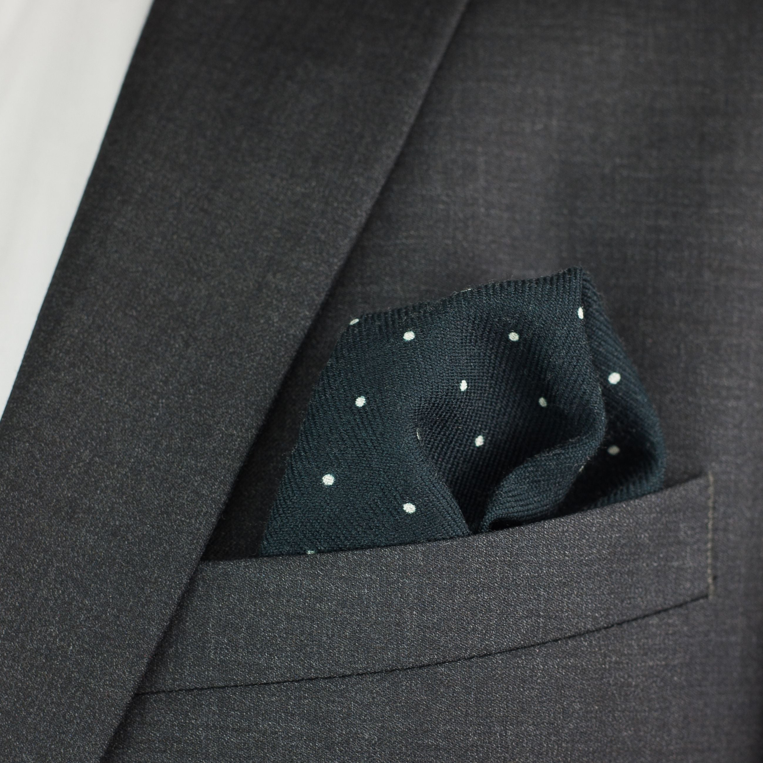 Black and Grey Polka Dot Wool Pocket Square