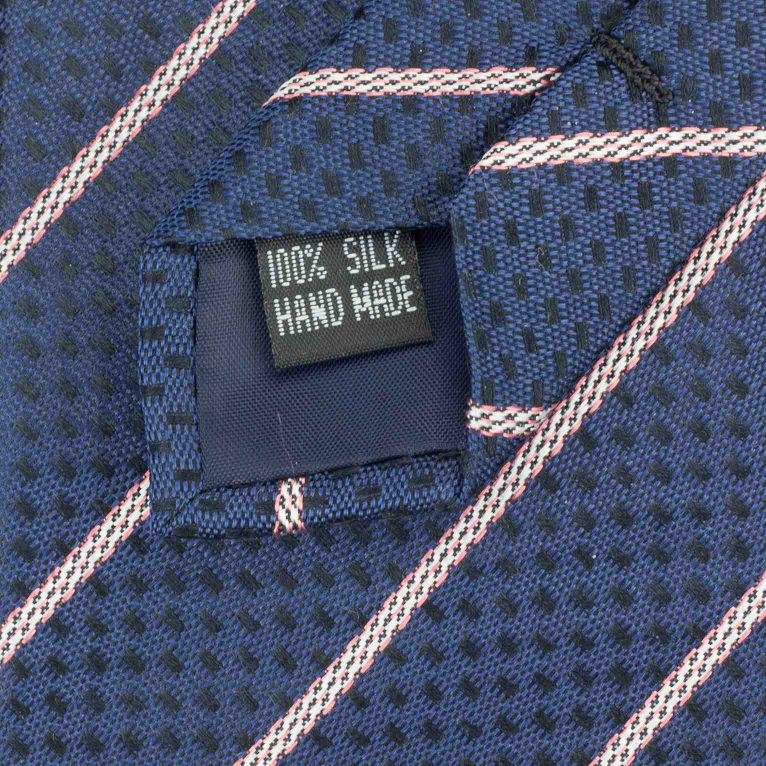 Navy Striped Woven Silk Tie