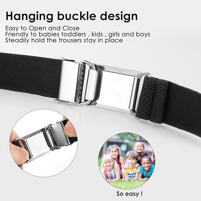 2 Pack Kids Toddler Belt Elastic Stretch Belts Adjustable Uniform Belt with Silver Square Buckle for Child Boys Girls - British D'sire