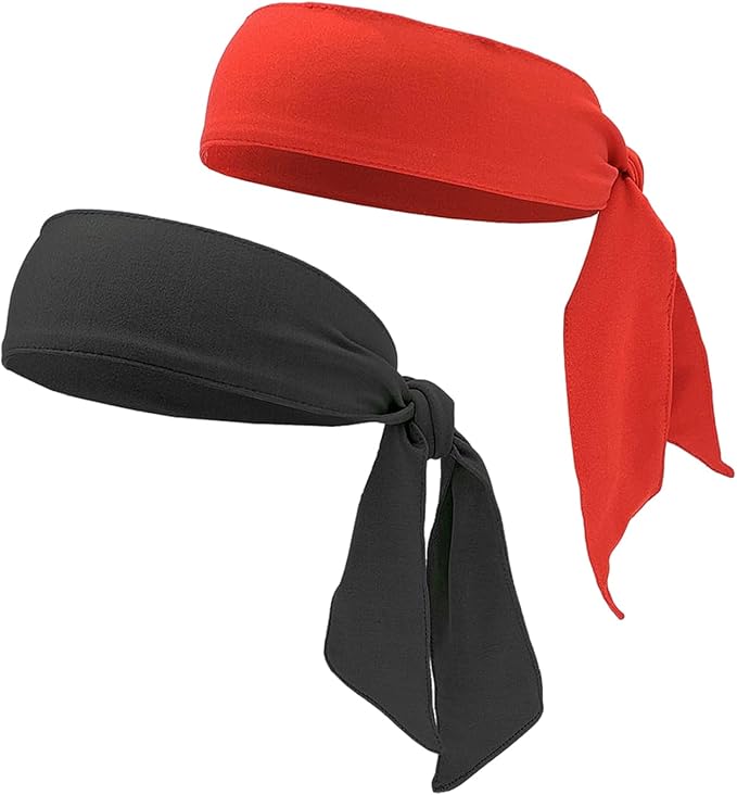 2 Pieces of Sports Headbands, Pirate Style Headbands, Soft Quick - Drying Headbands, Moisture - Wicking Straps, Unisex, Suitable for Tennis, Cycling and Exercise (Red, Black) - British D'sire