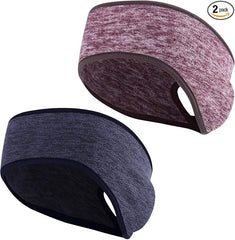 2 Pieces Running Headband Fleece Ear Warmers Headband Winter Headbands for Women Ladies Girls (Navy/Coffee) - Sport Headbands - British D'sire