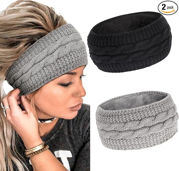 2 Pieces Running Headband Fleece Ear Warmers Headband Winter Headbands for Women Ladies Girls - Sport Headbands - British D'sire