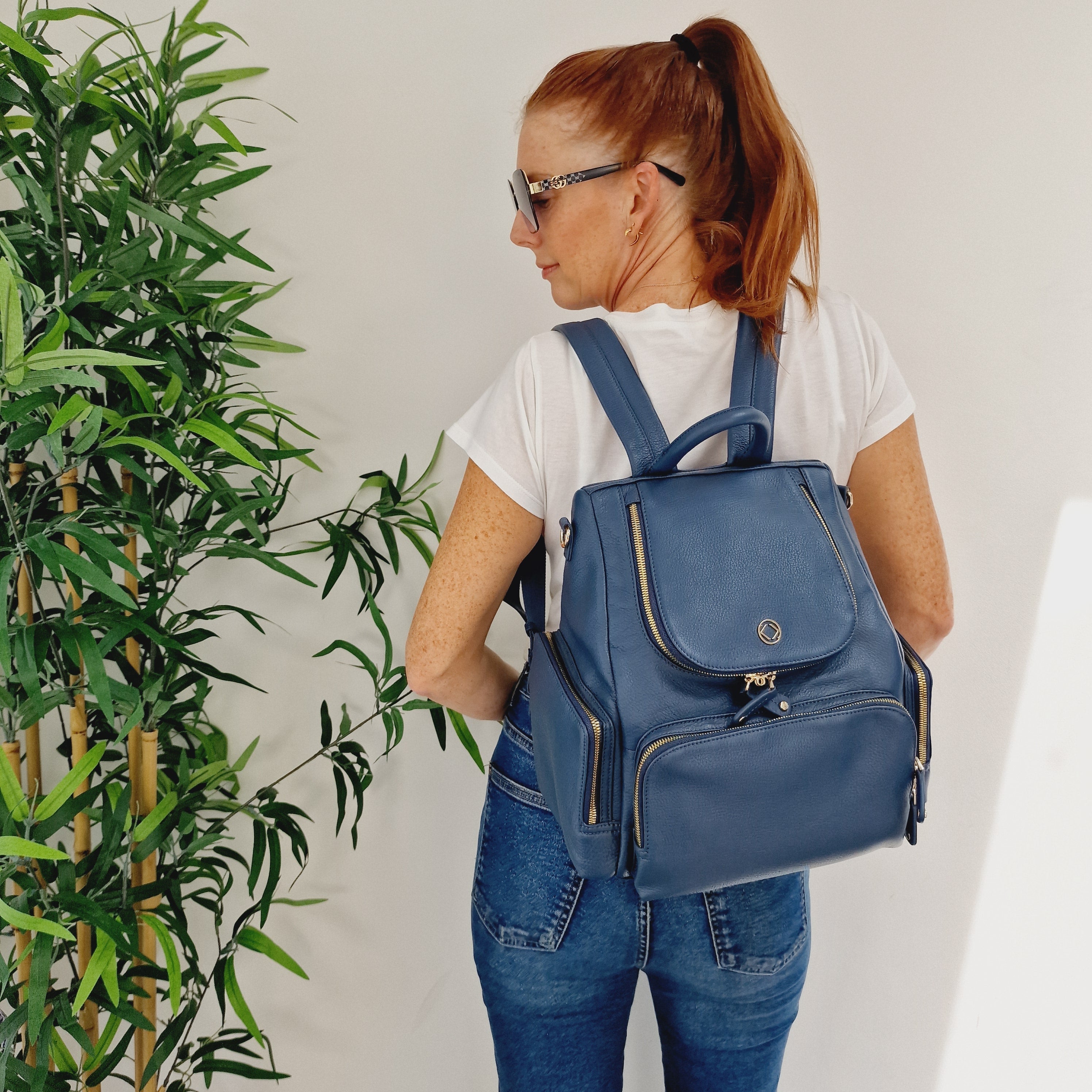 Amber Midi Denim Leather Backpack