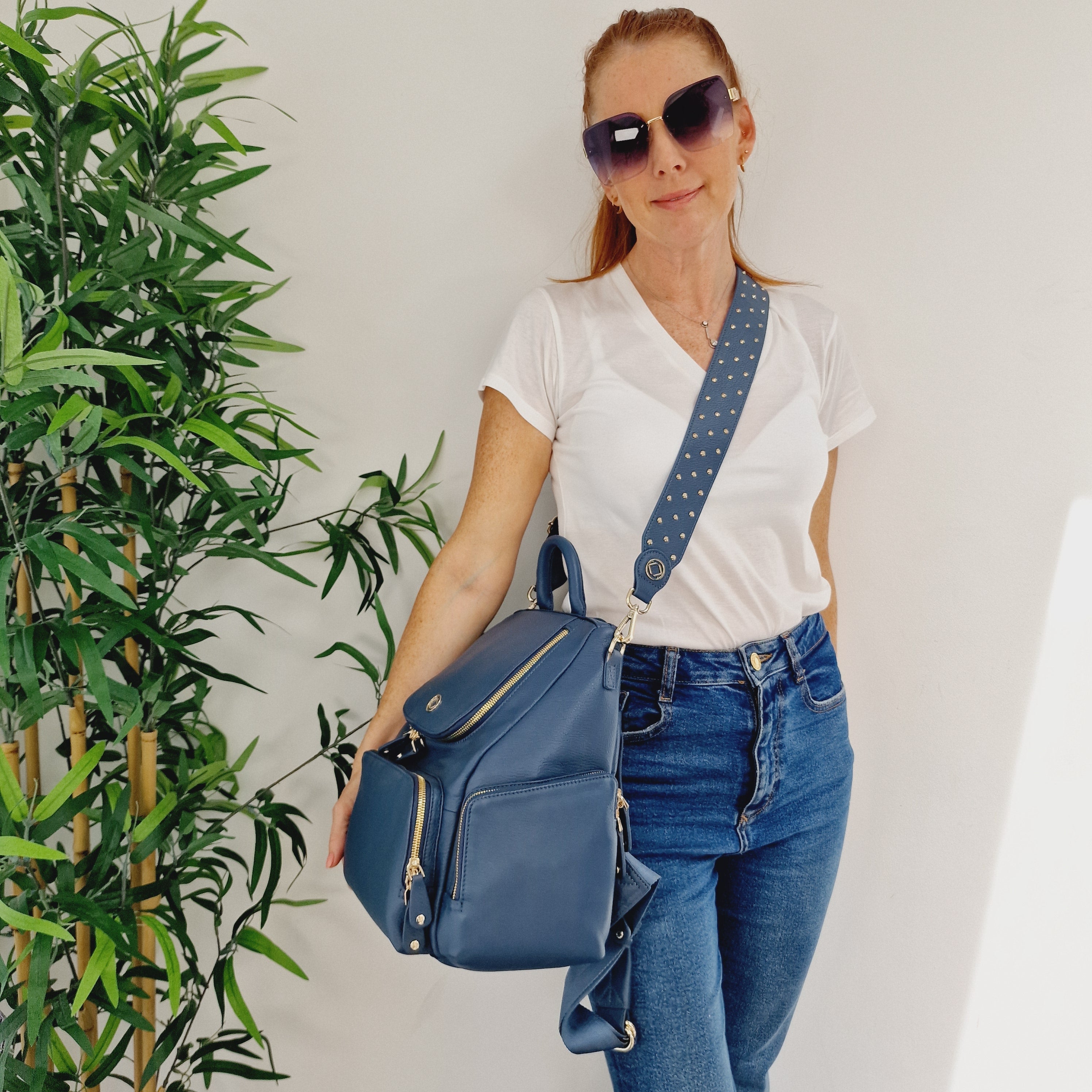 Amber Midi Denim Leather Backpack