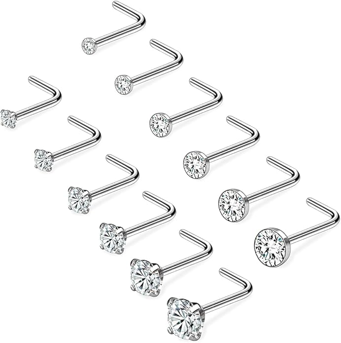 20G 1.5mm 2mm 2.5mm 3mm 3.5mm 4mm Nose Rings, 4 - 12Pcs Clear Diamond CZ Nose Studs Nose Piercings Jewellery - Studs - British D'sire